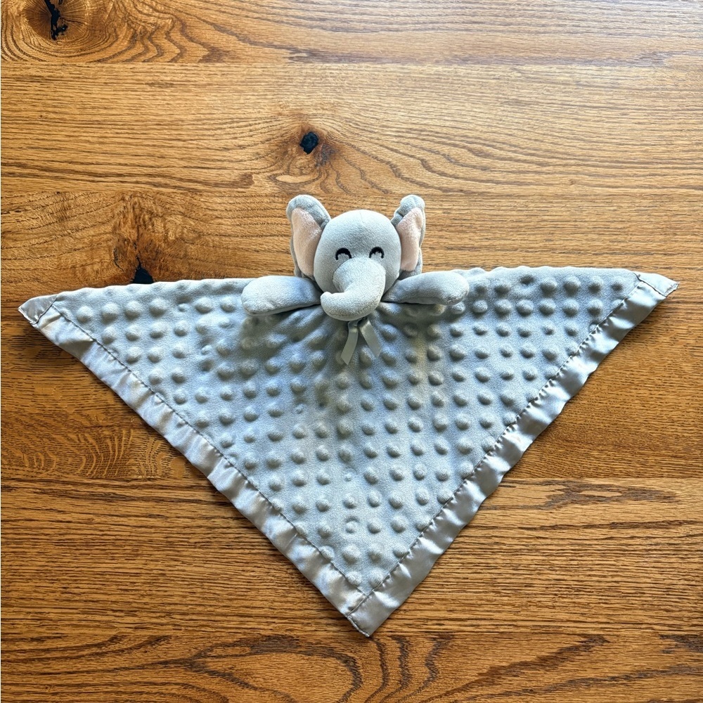 Gray Minky Elephant Baby Lovey Lovie Security Blanket with satin trim - Picture 3 of 17